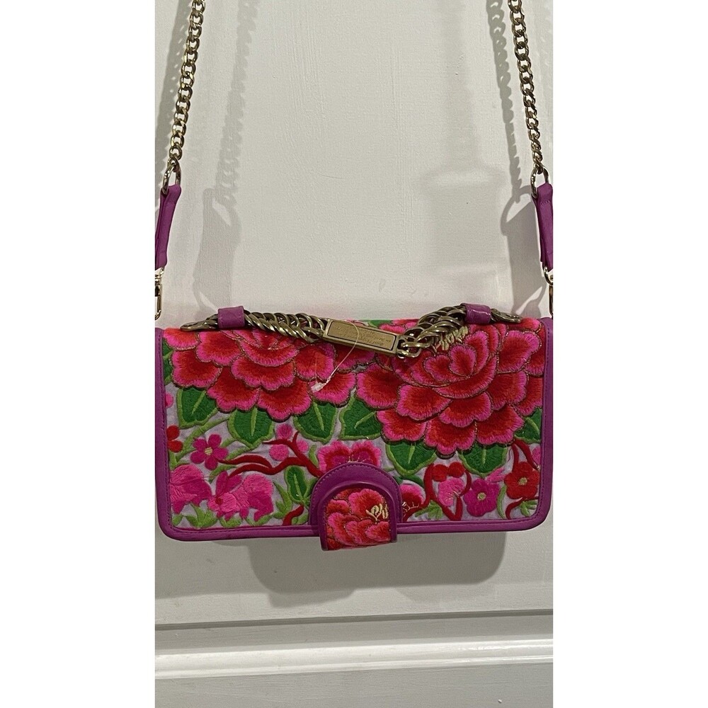 Blumera Poppies Pink Hand Embroidered Leather Wallet Crossbody Clutch Ltd Ed